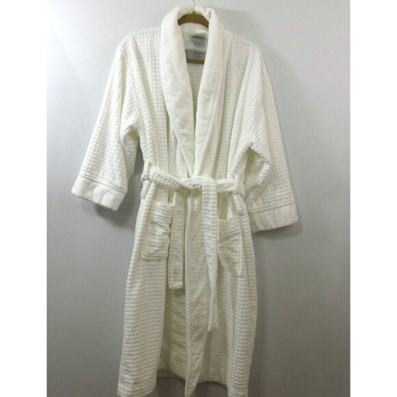 KassaSpa Robe Unisex L/XL 100% Fine Ring Spun Cotton White Terry Chenille Waffle - Picture 2 of 9